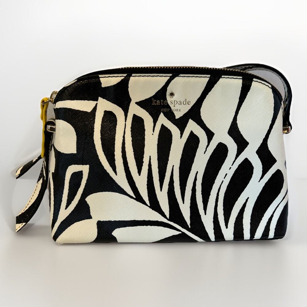 Kate Spade Hawaii Exclusive Black White Palm Leaves Adjustable Crossbody Purse